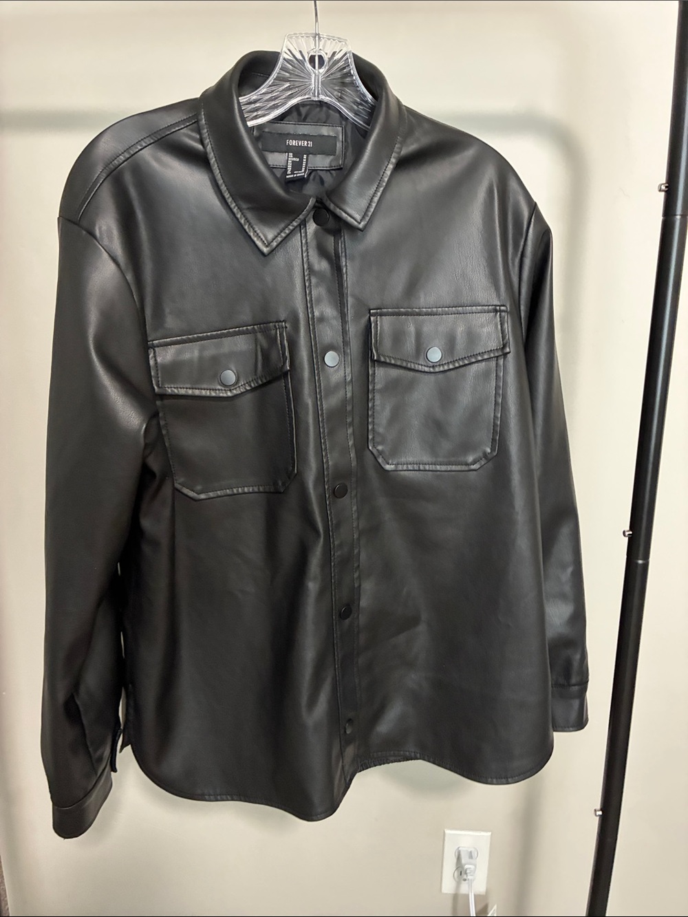 Forever 21 Black Faux Leather Shirt Jacket